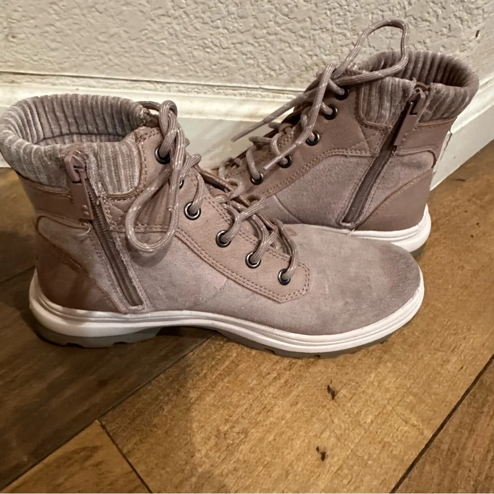 Ryka Mauve Taupe Water Repellent Lace-up Suede Moto Hiking Boots Brunswick 7